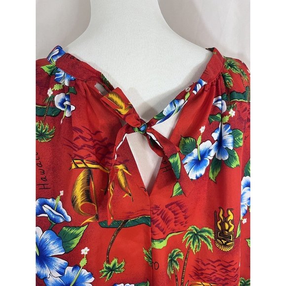 Vintage Hawaiian Muumuu Dress Red Tiki Ship Size 16 Polyester Lightweight - Picture 8 of 11